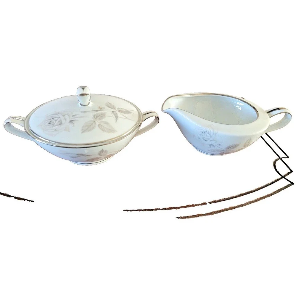 Noritake Fine China 6002 Melrose Creamer and Sugar with Lid